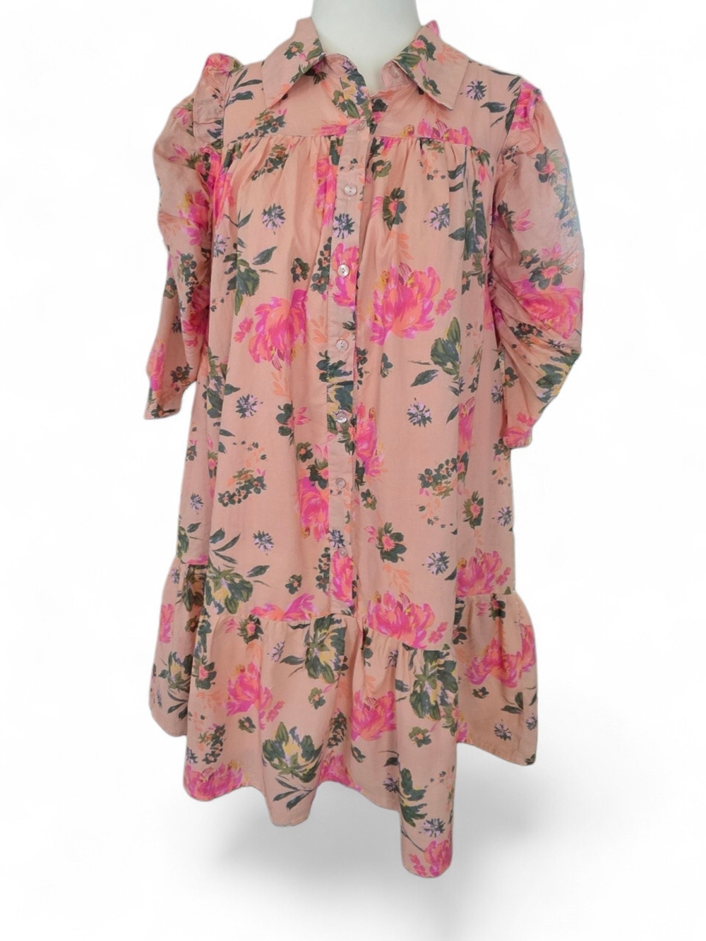 Entro Peach Floral Button-Front Mini Dress